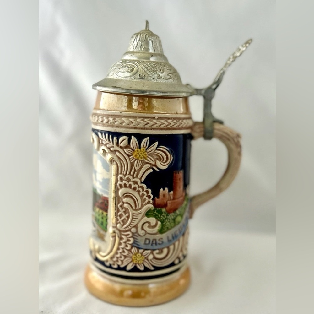 VTG German DBGM Pewter Lidded Beer Stein Mug Germany Furth-Rathaus “Town Hall”